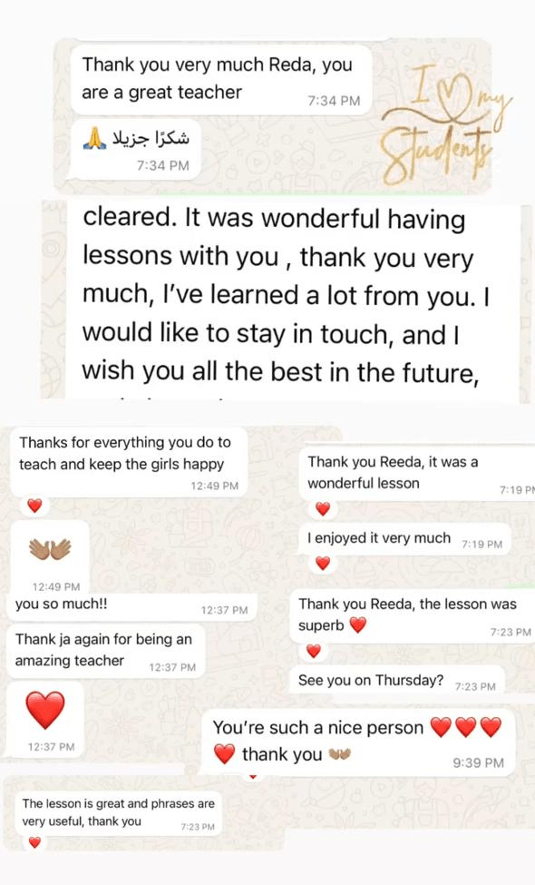 A collage of short thank-you messages from students, titled 'I love my Students'